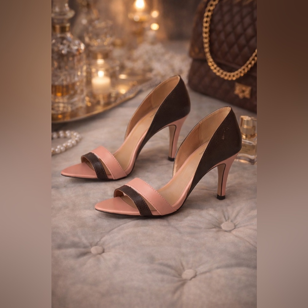 Shoe Dazzle Two-Tone Pink and Brown Heels